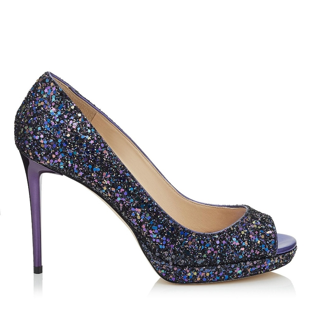 NIB Jimmy Choo Purple Glitter Luna 100 Pumps